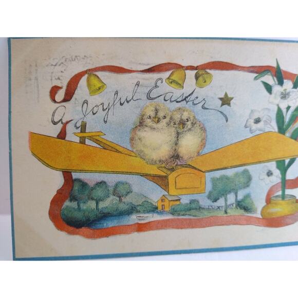 Easter Postcard Chicks In Airplane Plane Barton Spooner Fantasy 332 Vintage 1914 - Picture 4 of 4